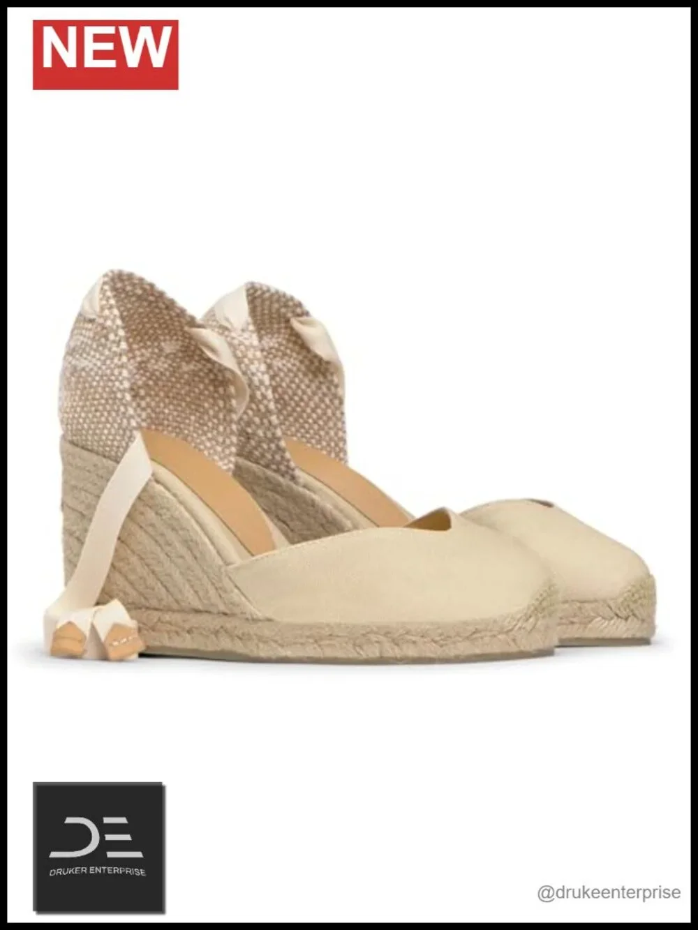 Wedge Espadrille Sandals with Jute Detail & Ankle Strap - Woven Back
